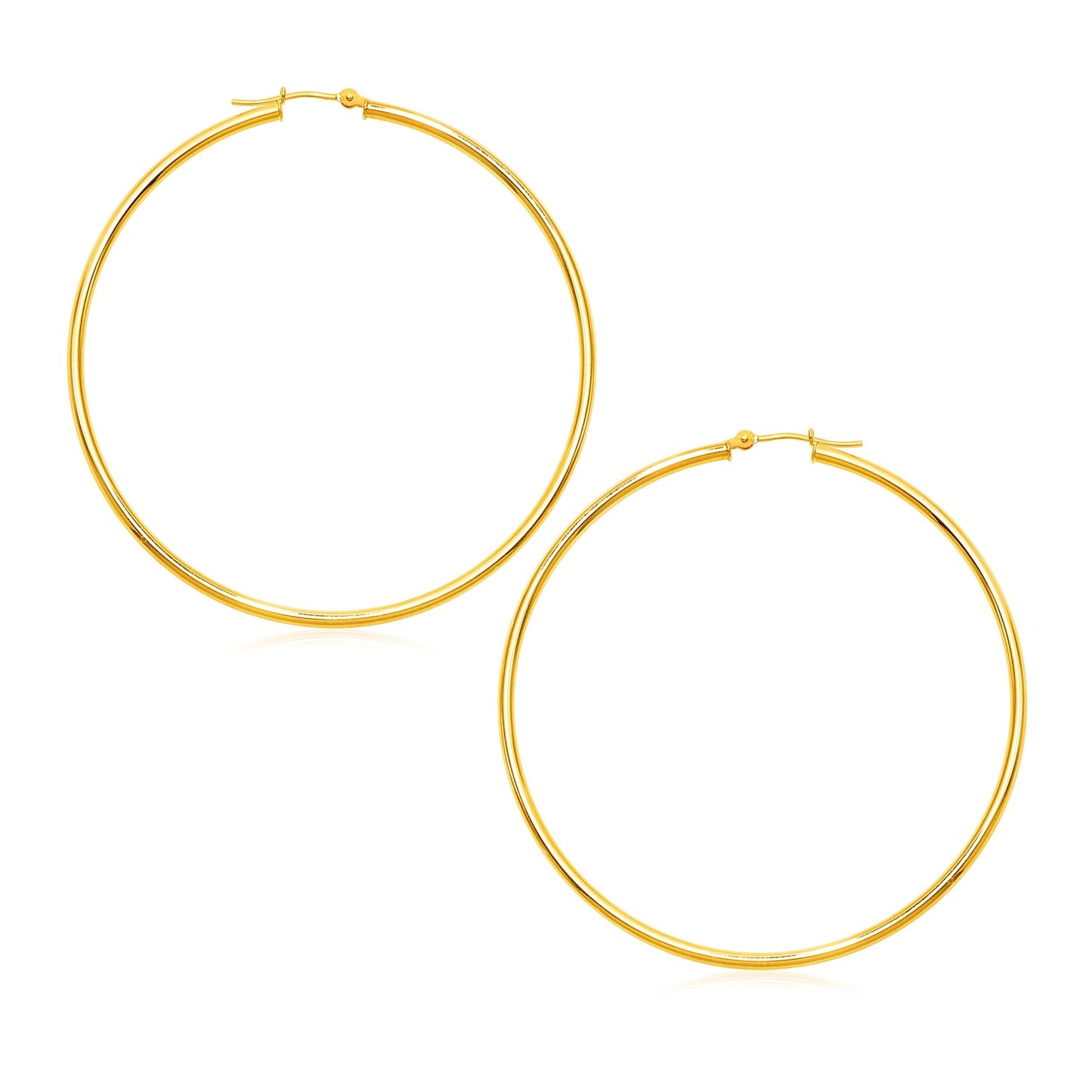14k Yellow Gold Polished Large Round Hoop Earrings(2x60mm)