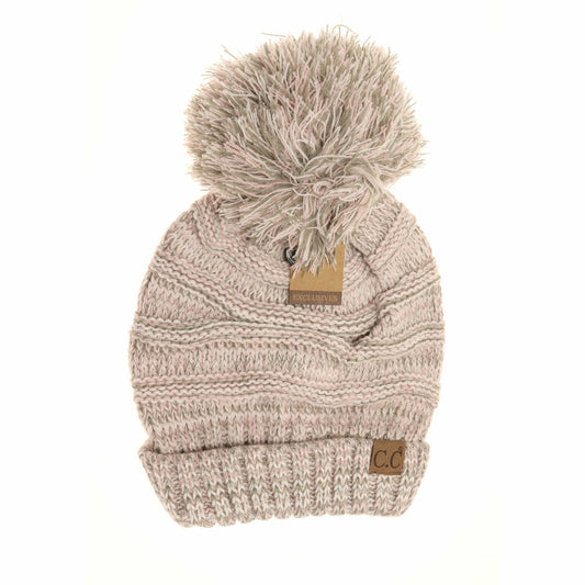 Tri-Color Slouchy Pom CC Beanie
