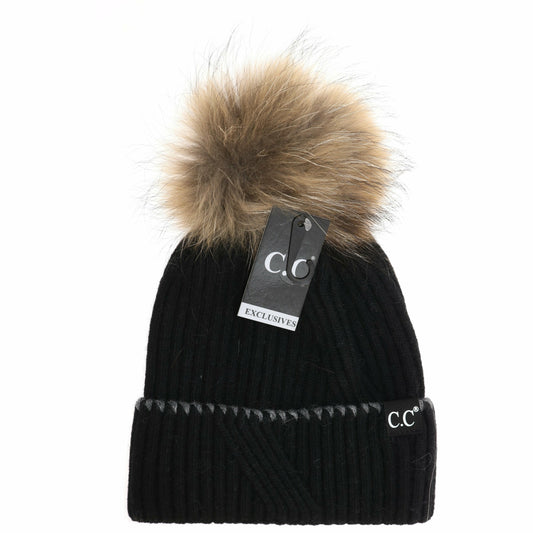 Black Label Special Edition Ribbed Cuff Accented CC Beanie
